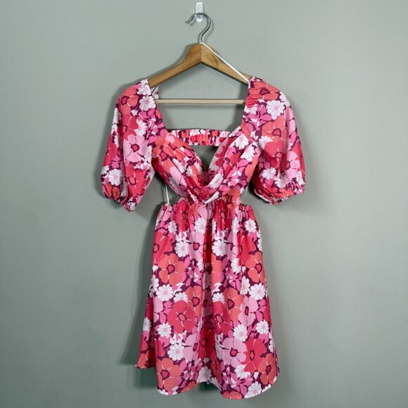 Hello Molly On The Beat Floral Cut Out Mini Dress Women's 2 Pink Open Back Party - Picture 4 of 14